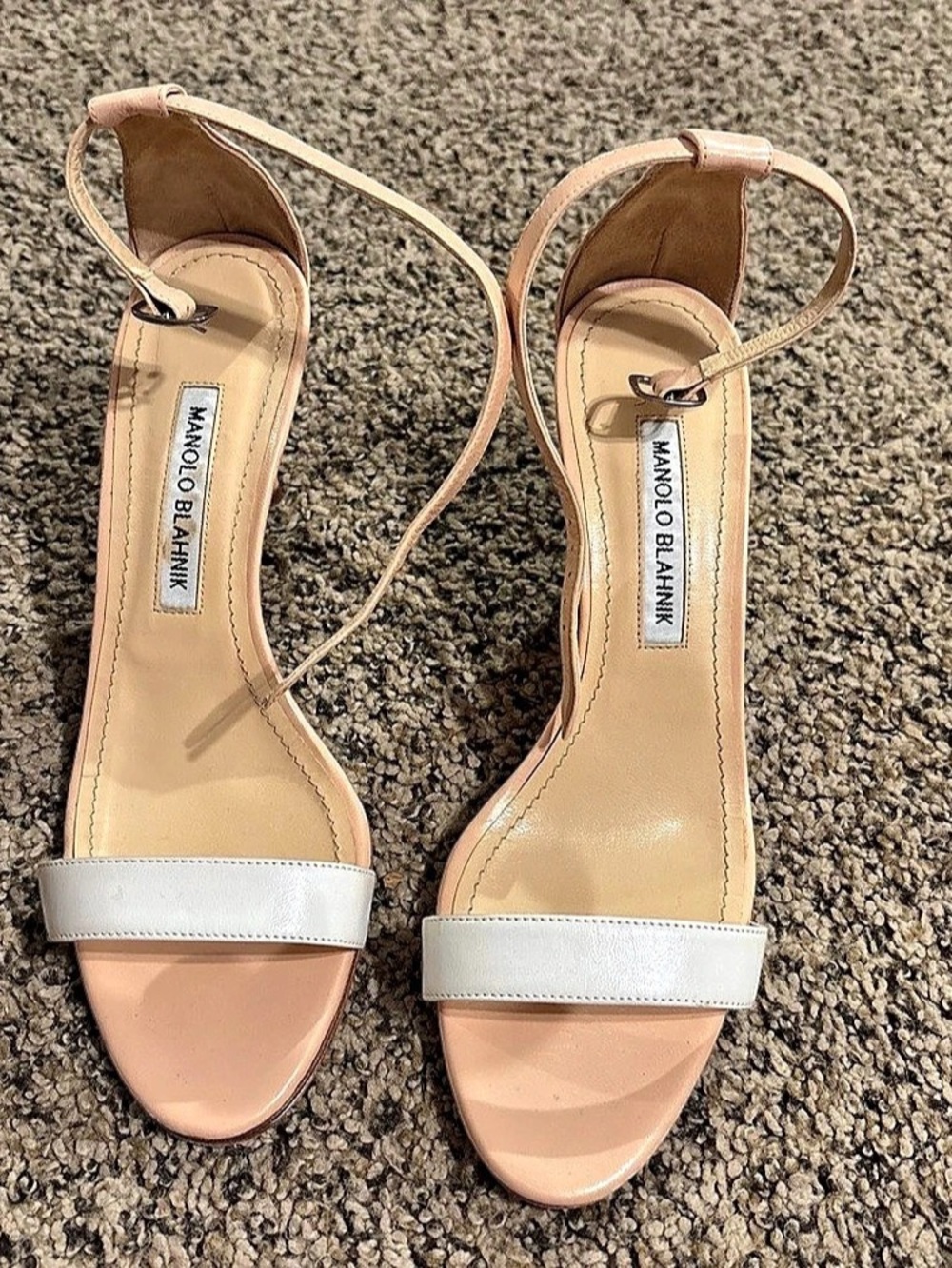 Manolo Blahnik Strappy Heels in Pink & White EU 38